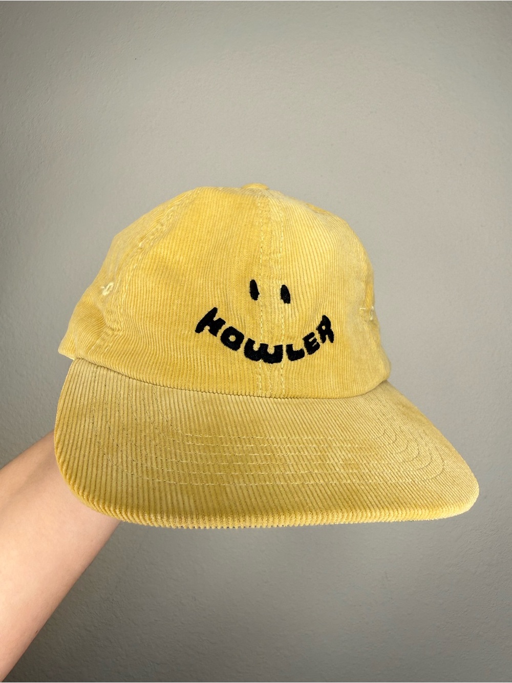Howler Brothers Yellow Corduroy Smiley Face Adjustable Strapback Hat